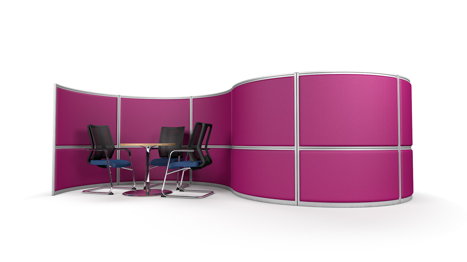S-Shaped Curved Acoustic Office Screen Wall Includes Two Meeting Booths